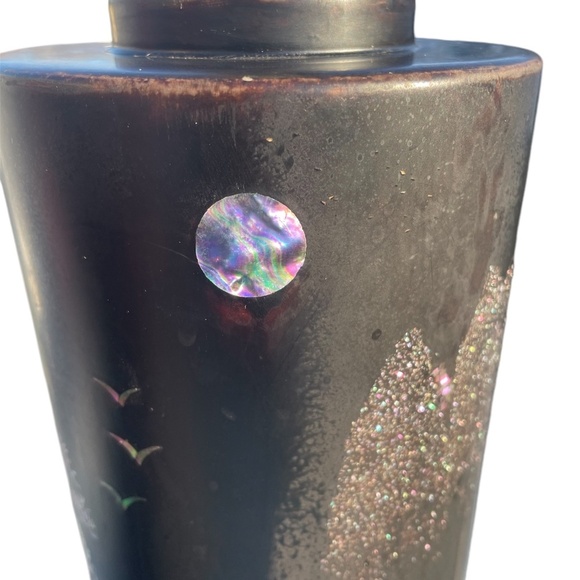 RARE SET OF 2 HOLLYWOOD REGENCY BLACK LAQUER MOTHER OF PEARL INLAY TABLE LAMP - Picture 11 of 16